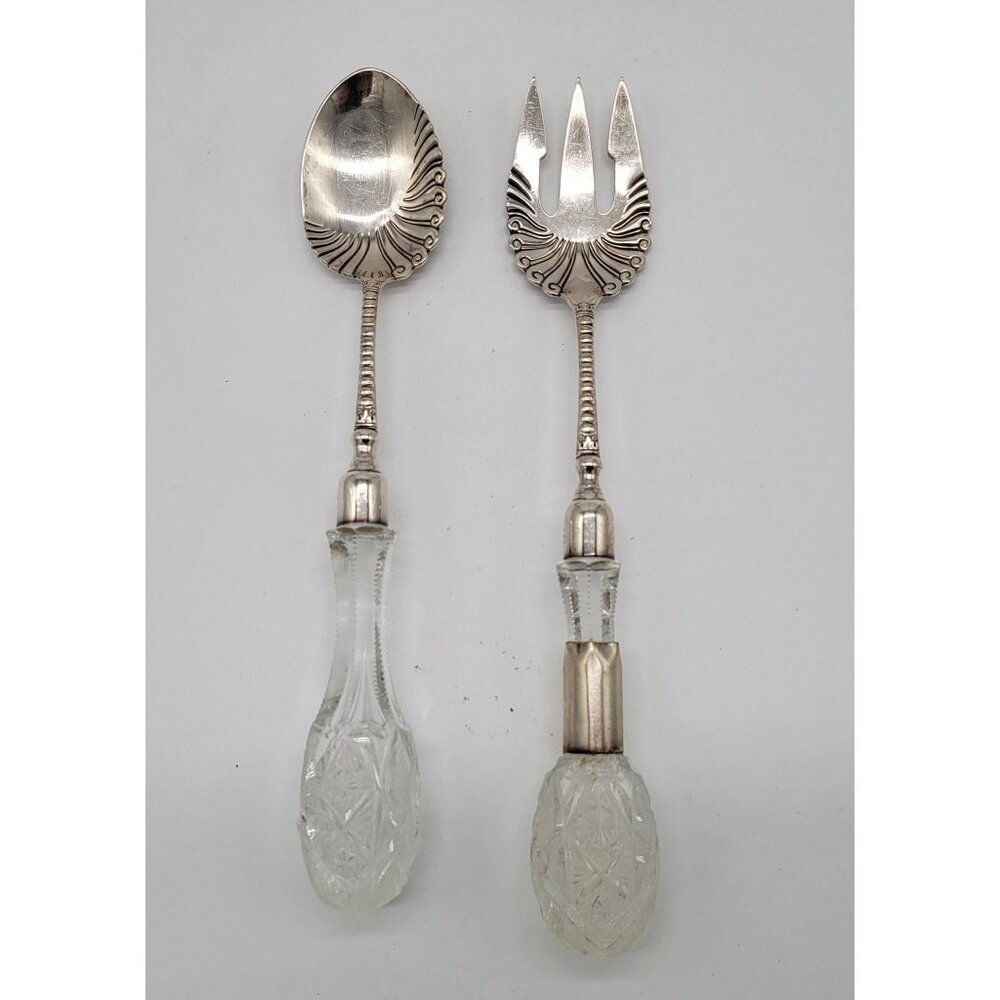 Antique Meridin Cut Crystal Serving Fork / Spoon